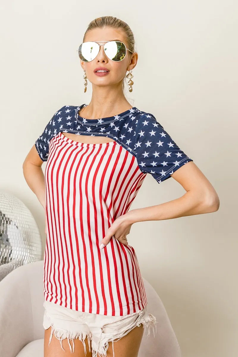 BiBi American Flag Theme Front Cut Out Top - NeoKira Unlimited