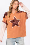 SAGE + FIG Star Patch Long Sleeve Color Block T-Shirt T-Shirt Trendsi   