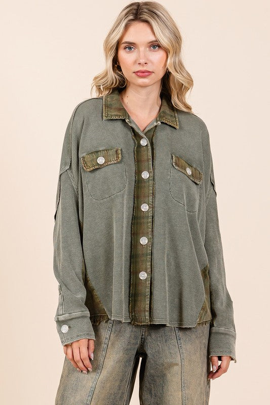 Mittoshop Mineral Washed Plaid Button Down Shacket - NeoKira Unlimited
