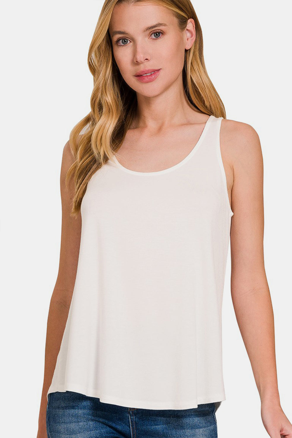 Zenana Round Neck Flowy Hem Tank Tank Top Trendsi Ivory S 