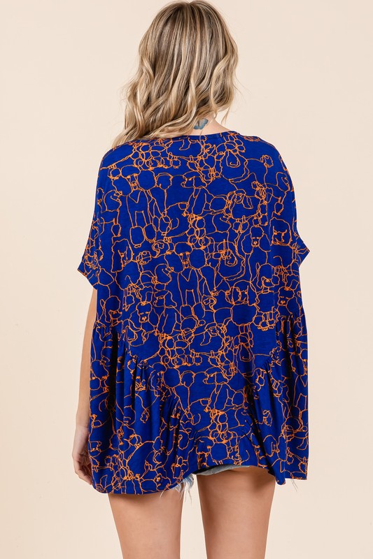 Mittoshop Abstract Print Round Neck Short Sleeve Top - NeoKira Unlimited