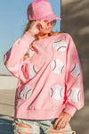 BiBi Sequin Baseball Patches French Terry Sweatshirt Sweatshirt Trendsi Lt Pink S 