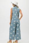 BiBi Star Print Half Zip Sleeveless Denim Jumpsuit Jumpsuits Trendsi   