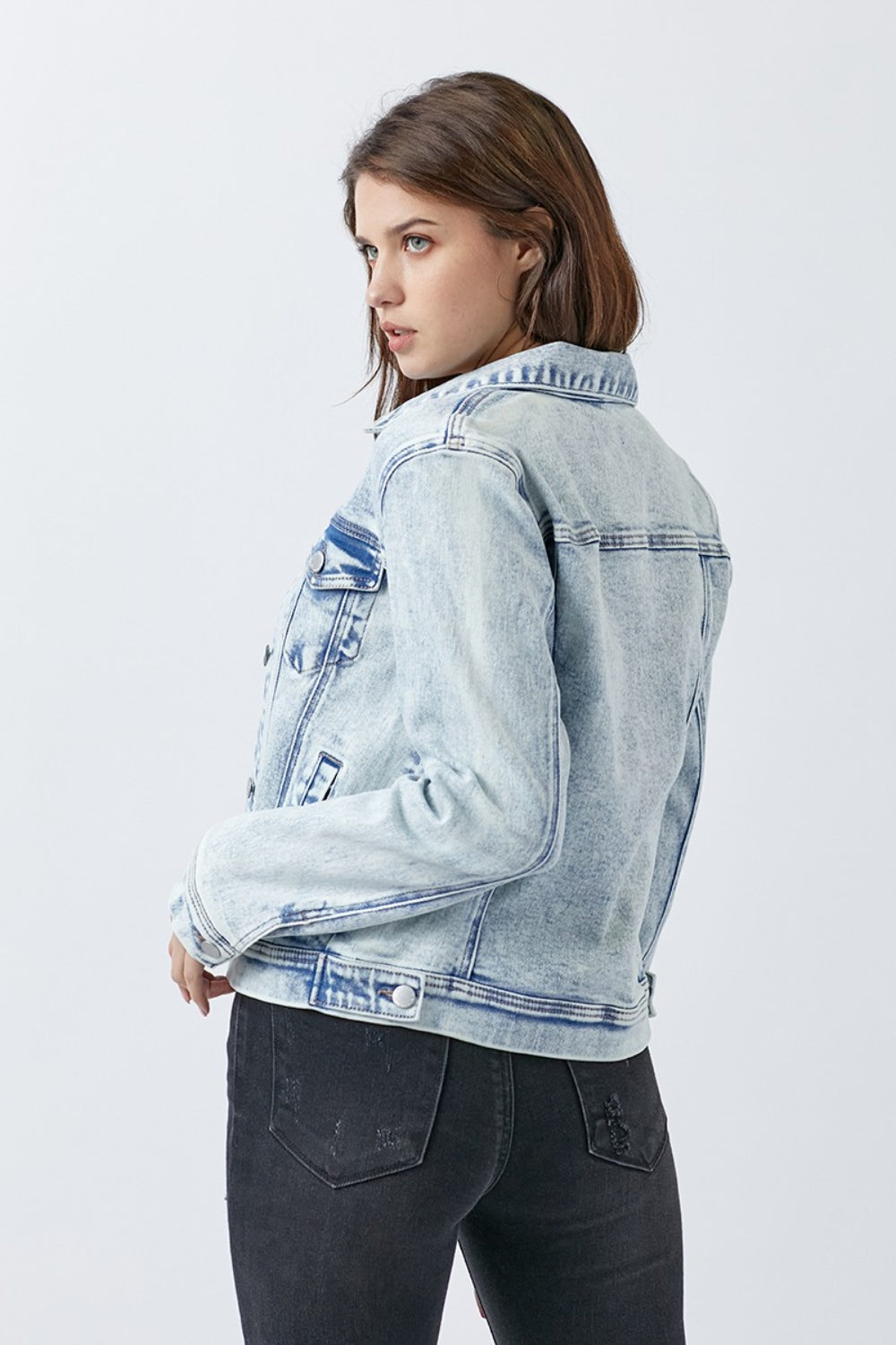 RISEN Button Up Washed Denim Jacket Jacket Trendsi   