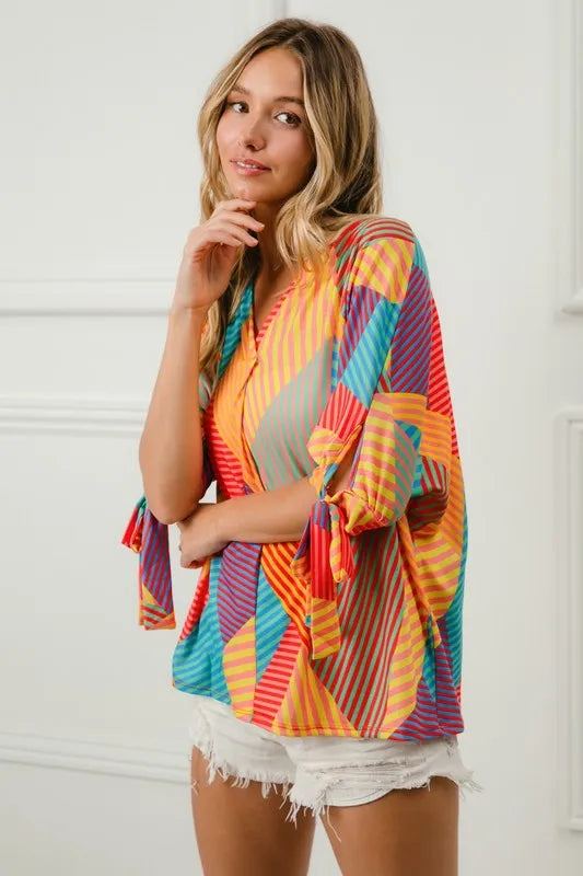 BiBi Multi Stripe Colorblock Blouse – Bold Bright & Playful - NeoKira Unlimited