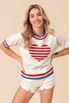 BiBi US Flag Theme Striped Heart Sweater Sweater Trendsi Ivory S 