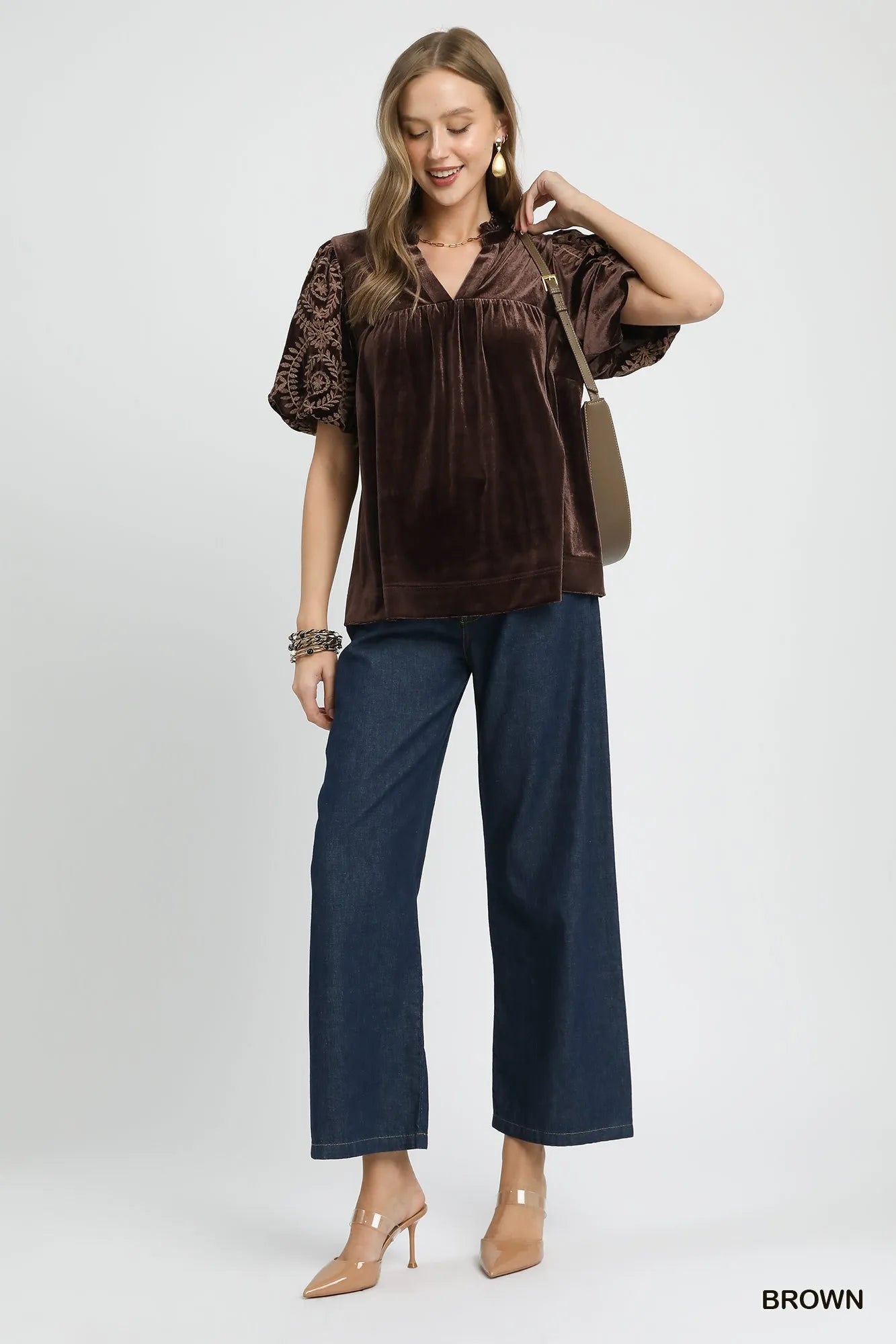 Umgee Velvet Embroidered Sleeve Blouse – Boho Luxe Plus Style - NeoKira Unlimited
