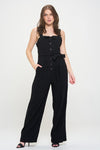 Jade By Jane PLUS SIZE Sleeveless Adjustable Strap Button Down Jumpsuit Jumpsuits Jade By Jane BLACK 1X 