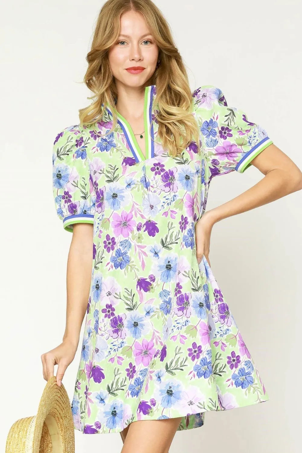 Umgee Floral Sporty Polo A-Line Mini Dress Preppy Bloom Vibes - NeoKira Unlimited