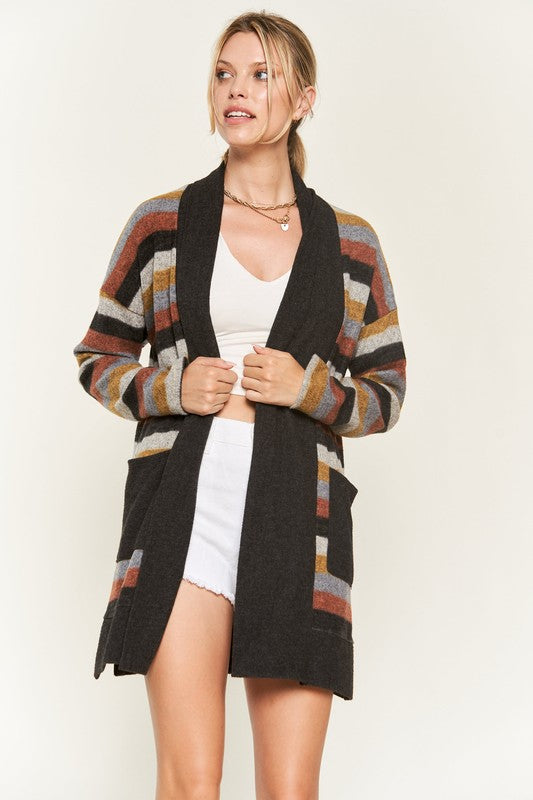 Jade By Jane Colorful Cozy Boho Stripe Knit Cardigan - NeoKira Unlimited