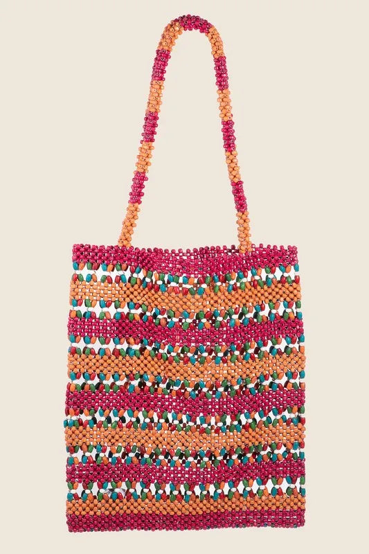 Fame Contrast Wooden Beaded Tote Bag - NeoKira Unlimited