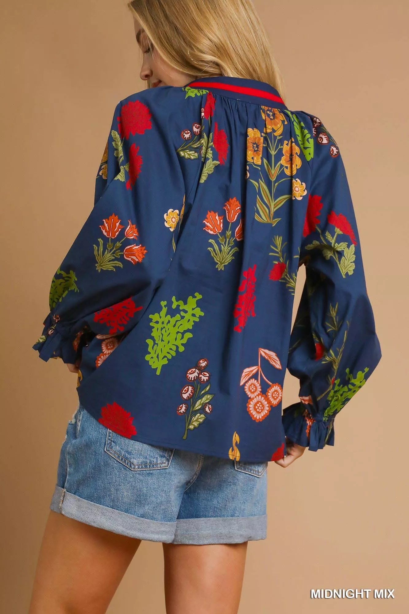 Umgee Floral Print Flounce Sleeve Blouse Boho Chic - NeoKira Unlimited
