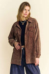 Davi & Dani Washed Corduroy Raw Hem Button Up Jacket - NeoKira Unlimited