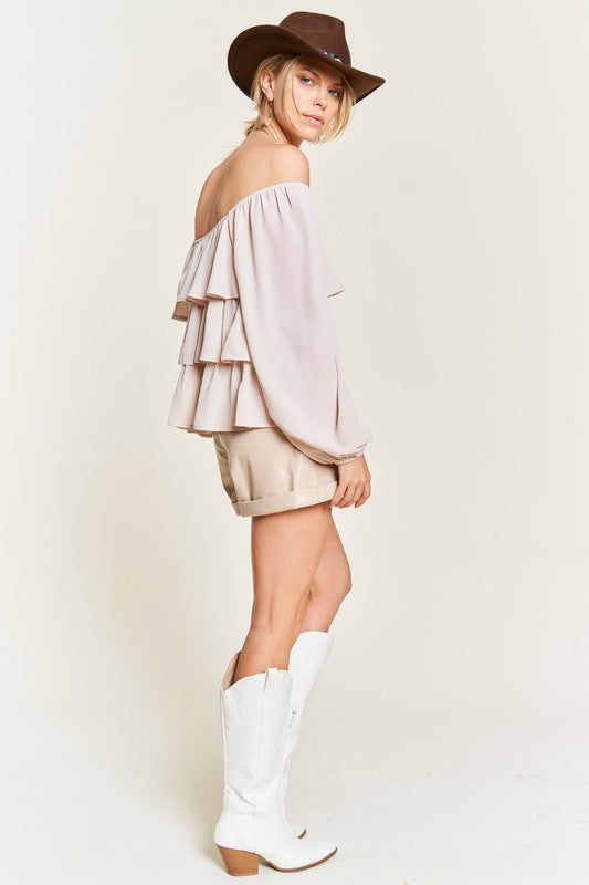 Jade By Jane Tiered Flounce Blouse | Elegant Romantic Chiffon Layers - NeoKira Unlimited