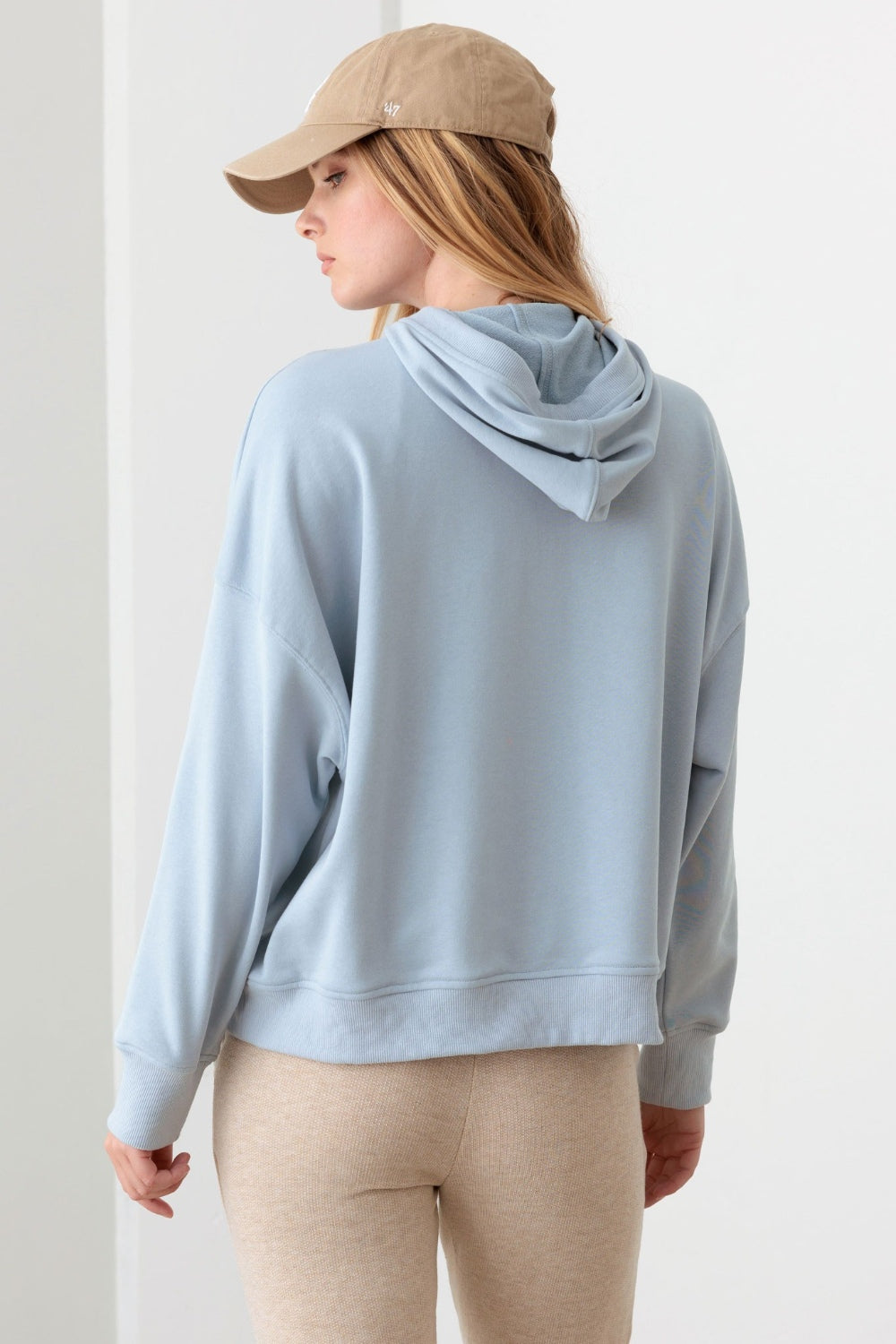 Le Lis Half Zip Drawstring Mock Neck Hoodie Hoodie Trendsi   