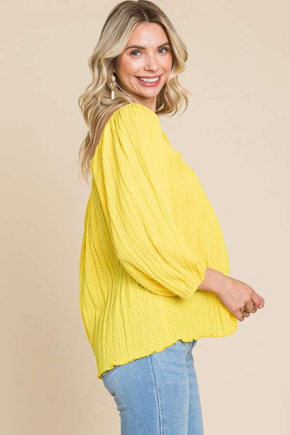 Culture Code Texture Square Neck Puff Sleeve Top Top Trendsi   