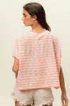 BiBi Braid Striped Short Sleeve Round Neck T-Shirt T-Shirt Trendsi   