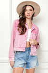 Veveret Button Up Cropped Denim Jacket Jacket Trendsi PINK S 