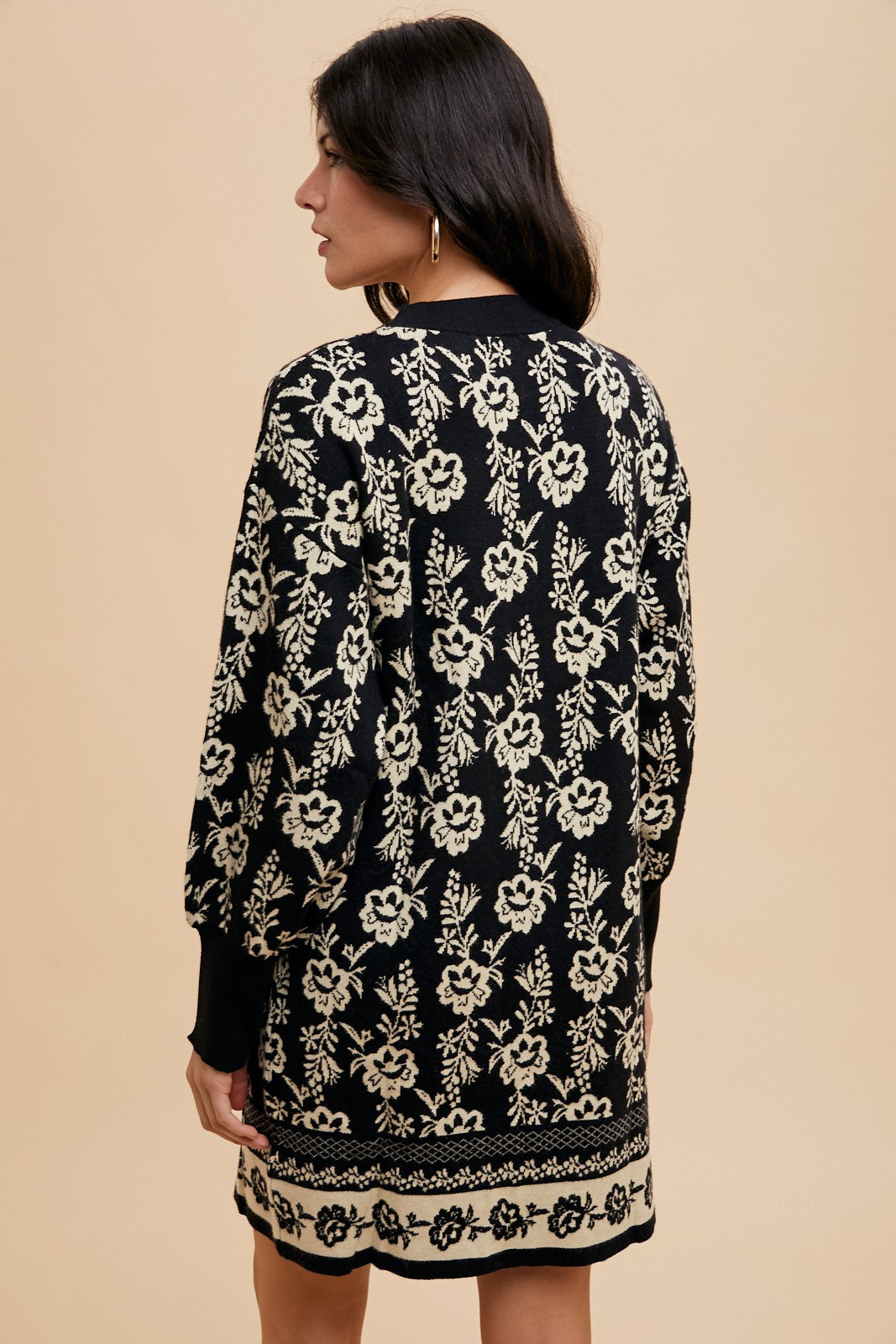 Annie Wear Floral Jacquard Round Neck Sweater Dress - NeoKira Unlimited
