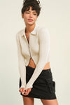 HYFVE Ribbed Double Zip Cropped Cardigan Cardigan Trendsi Cream S 