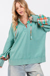 SAGE + FIG Full Size Plaid Print Washed Hoodie Hoodie Trendsi Eucalyptus S 