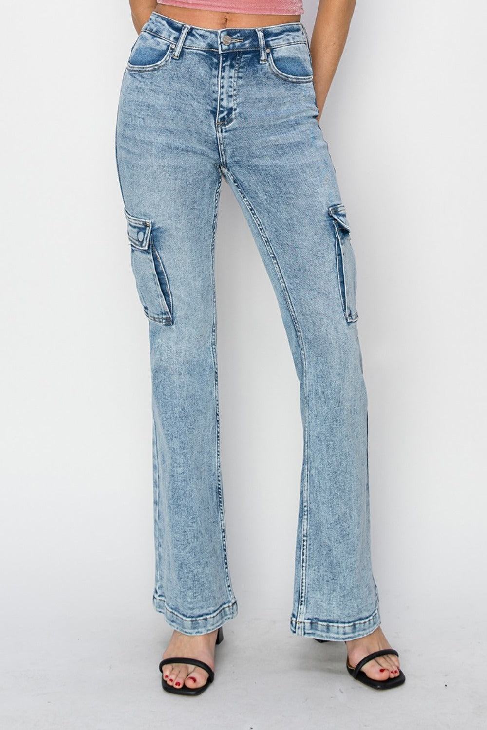 RISEN Full Size High Rise Cargo Flare Jeans - NeoKira Unlimited