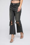 BiBi Distressed Vintage Washed Wide Leg Pants Jeans BiBi BLACK CHARCOAL S 