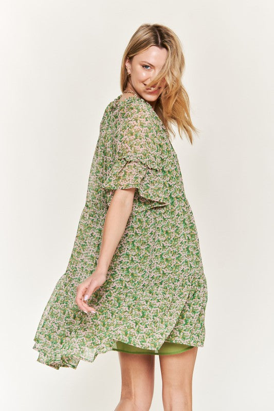 Jade By Jane Boho Floral Ruffle Sleeve V-Neck Mini Dress – Plus Size Flow & Flair - NeoKira Unlimited