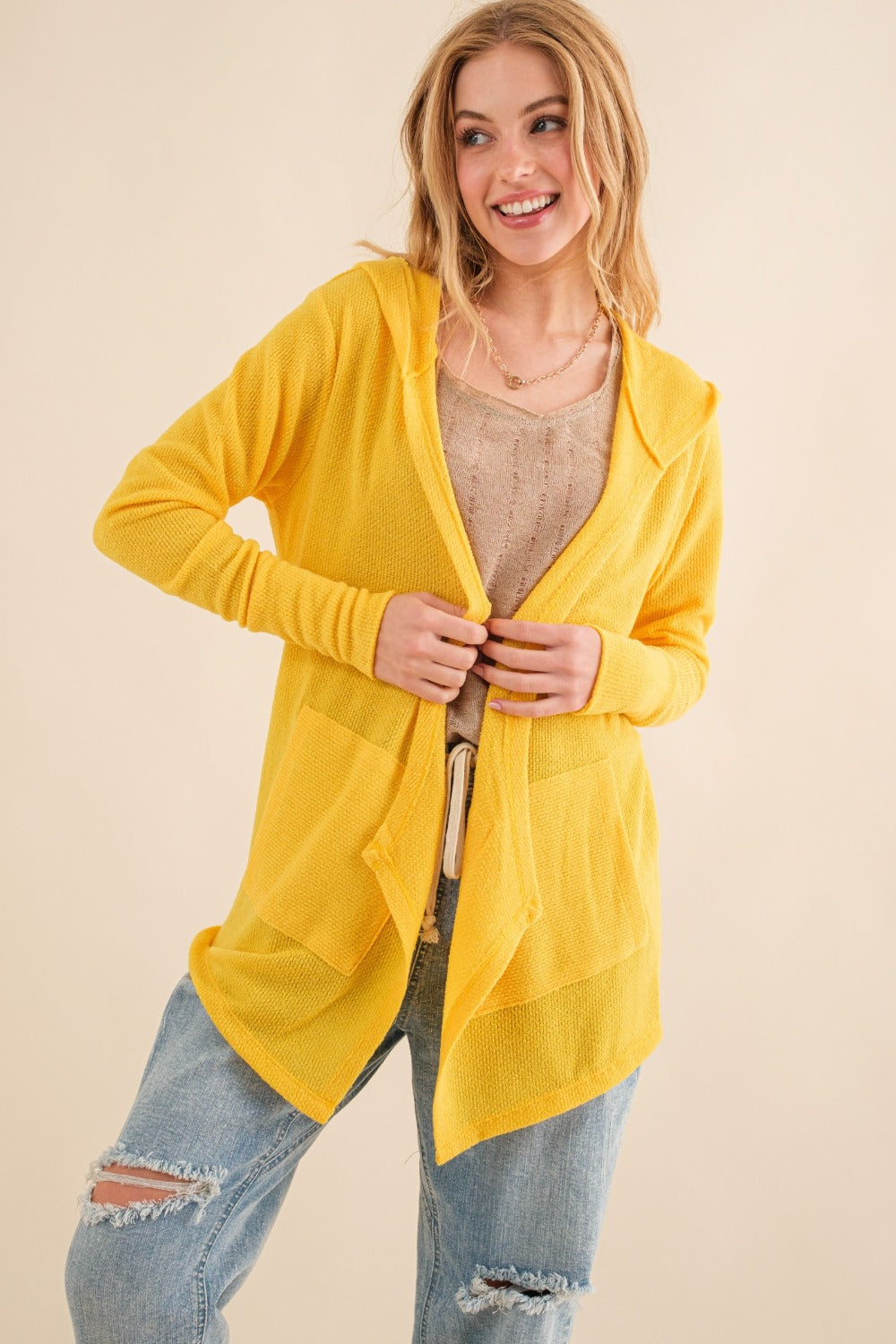 And The Why Full Size Thermal Hooded Open Front Cardigan with Pockets - NeoKira Unlimited