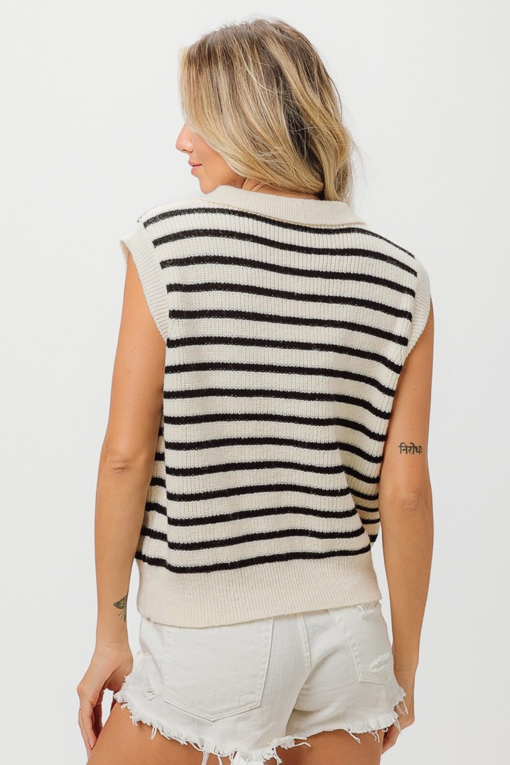 BiBi Flower Patch Striped Half Button Sweater Vest - NeoKira Unlimited