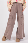 SAGE + FIG Knit Terry Mineral Wash Wide Leg Pants Pants Trendsi Charcoal S 