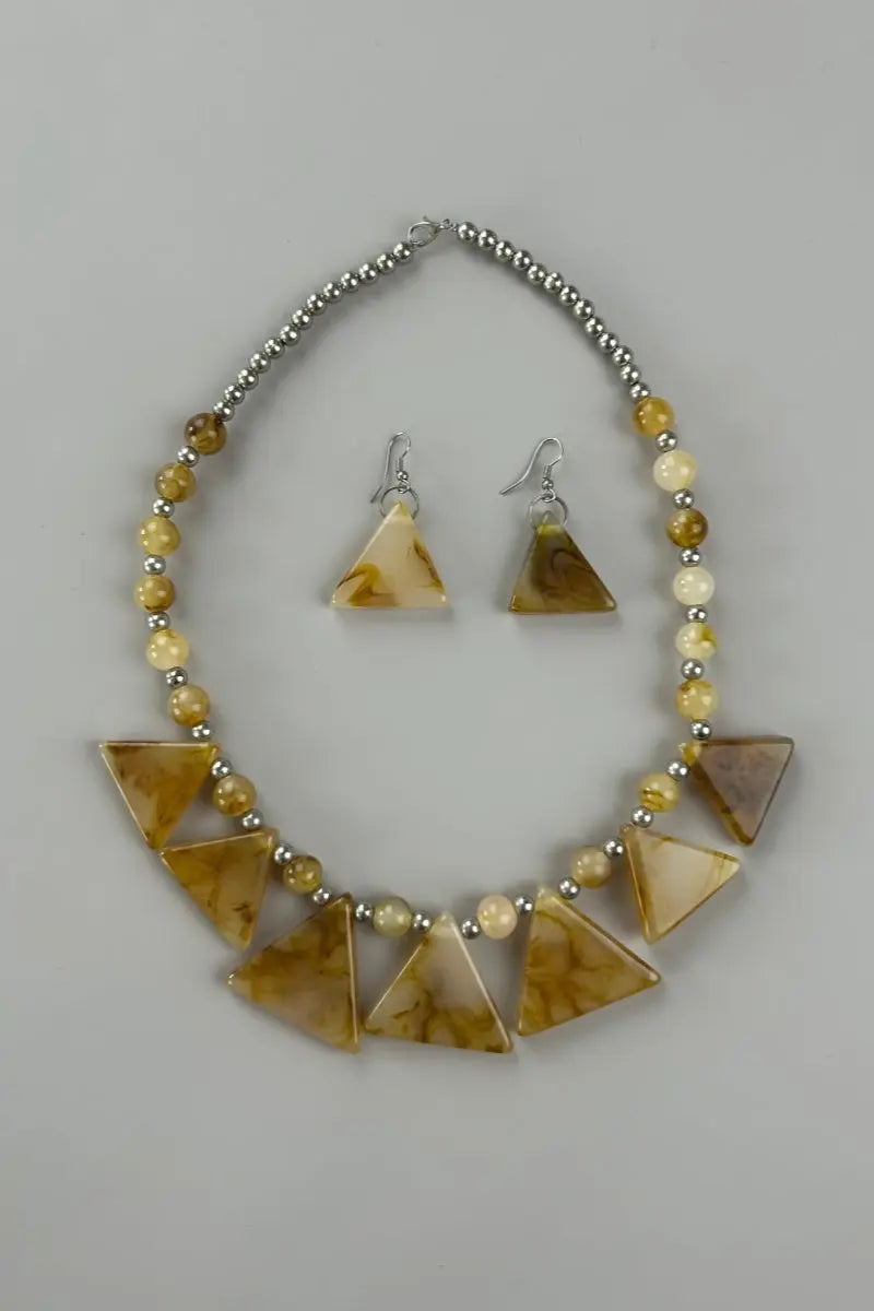 Boho Marble Triangle Resin Jewelry Set Necklace & Earrings - NeoKira Unlimited