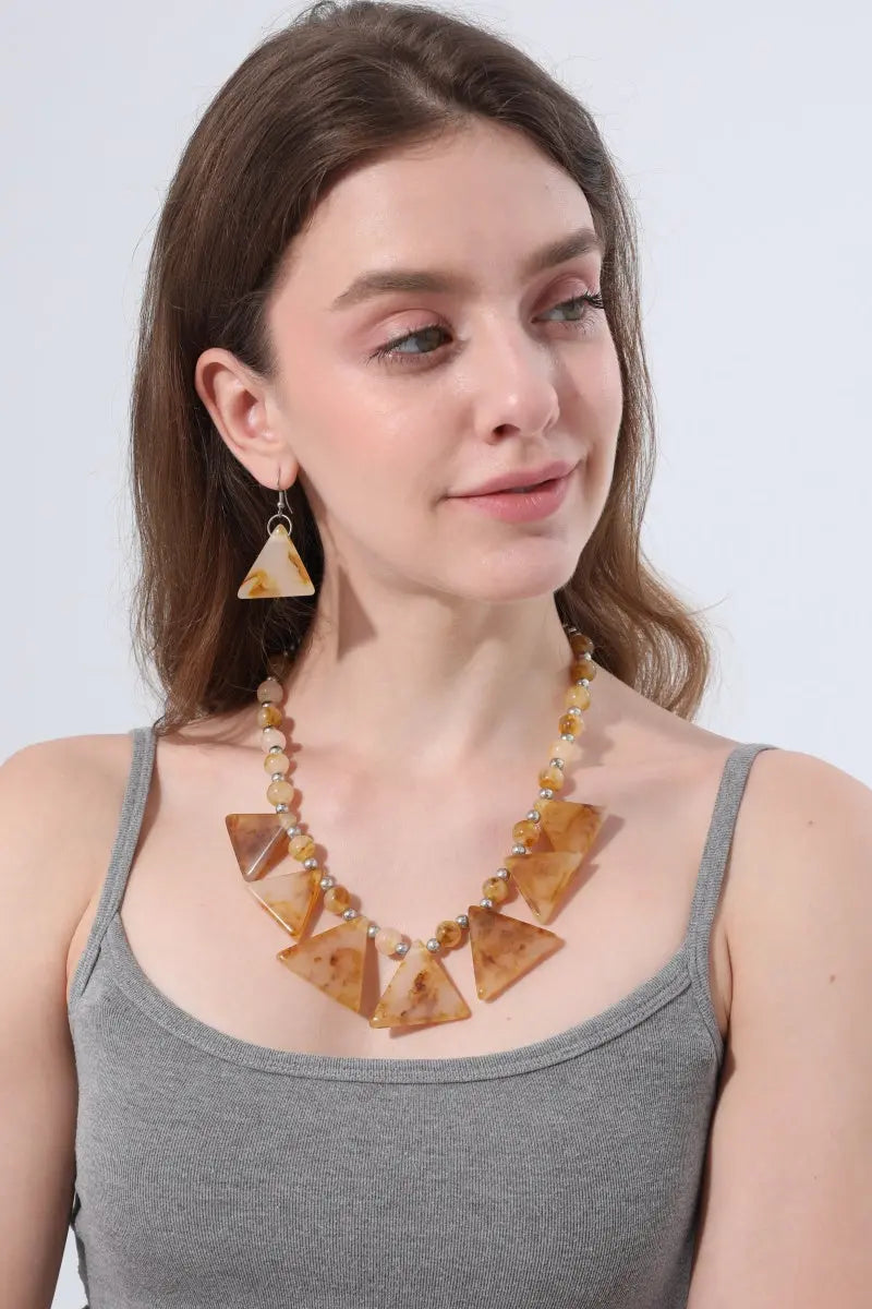 Boho Marble Triangle Resin Jewelry Set Necklace & Earrings - NeoKira Unlimited