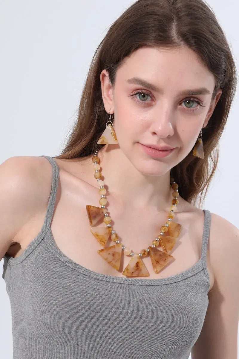 Boho Marble Triangle Resin Jewelry Set Necklace & Earrings - NeoKira Unlimited
