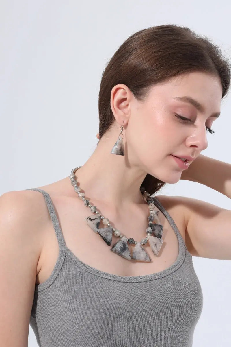 Boho Marble Triangle Resin Jewelry Set Necklace & Earrings - NeoKira Unlimited