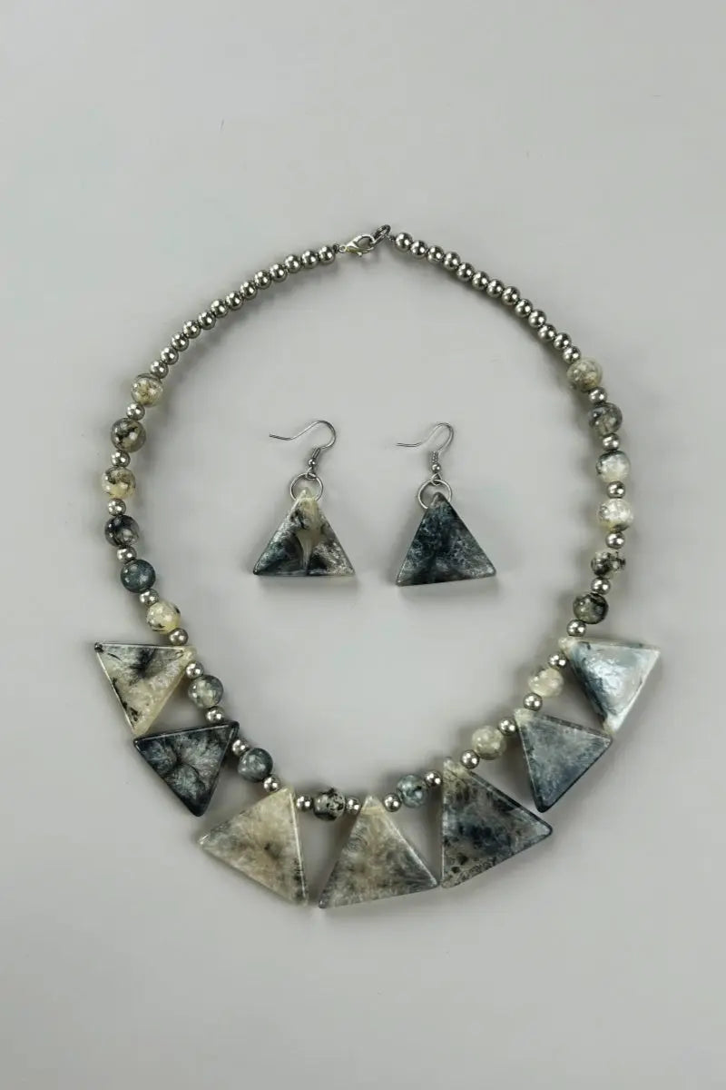 Boho Marble Triangle Resin Jewelry Set Necklace & Earrings - NeoKira Unlimited
