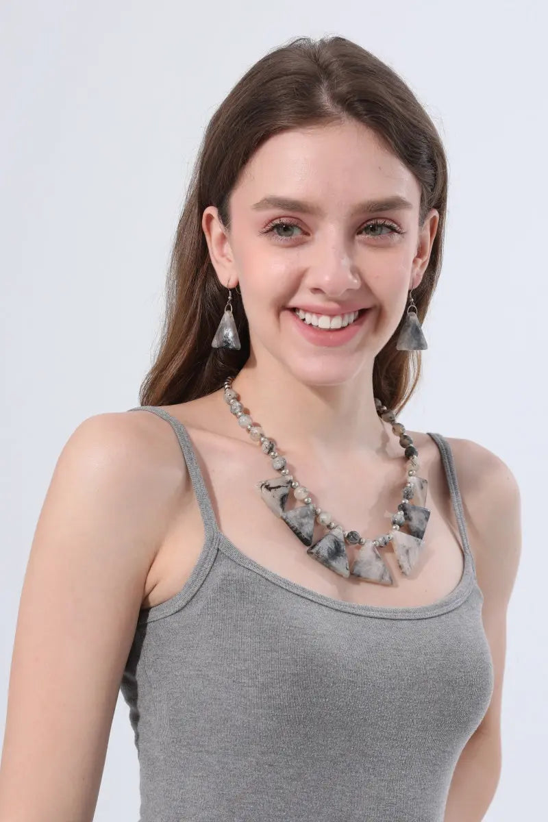 Boho Marble Triangle Resin Jewelry Set Necklace & Earrings - NeoKira Unlimited