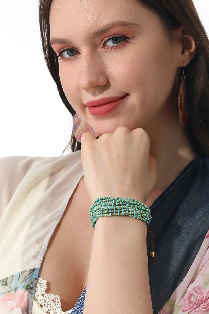 Turquoise Gold Layered Boho Bracelet - NeoKira Unlimited