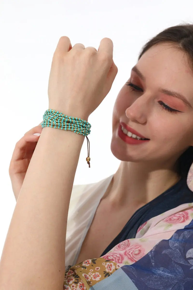 Turquoise Gold Layered Boho Bracelet - NeoKira Unlimited