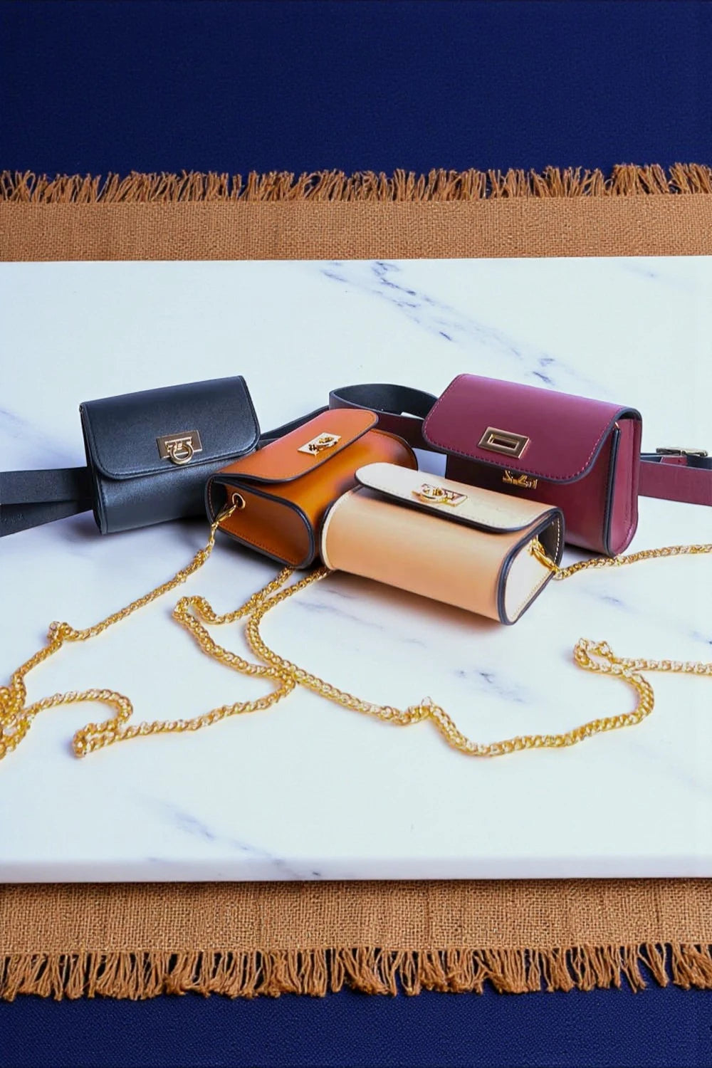 Mini Faux Leather Belt Bag – Chic with Gold Link Chain - NeoKira Unlimited