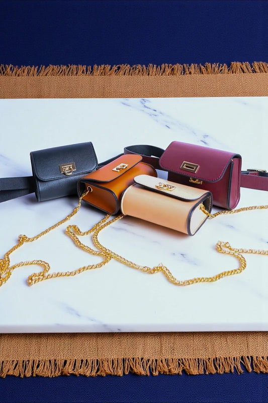 Mini Faux Leather Belt Bag – Chic with Gold Link Chain - NeoKira Unlimited