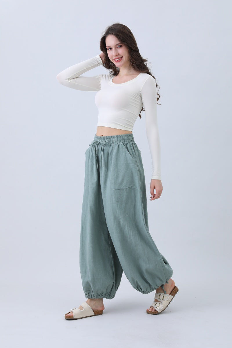 Women's Linen Pants – Relaxed Fit with Adjustable Cuffs - NeoKira Unlimited