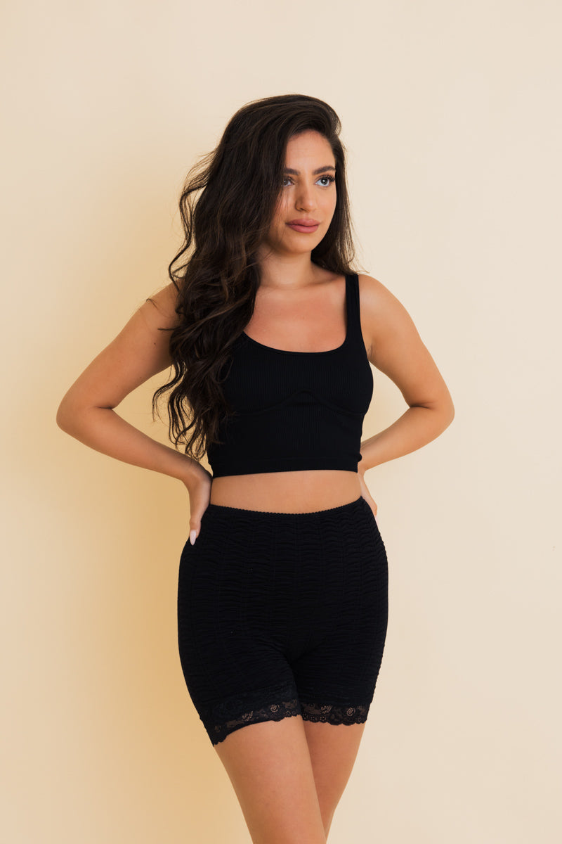Stretch Smock Textured Lace Trimmed Lounge Shorts - NeoKira Unlimited