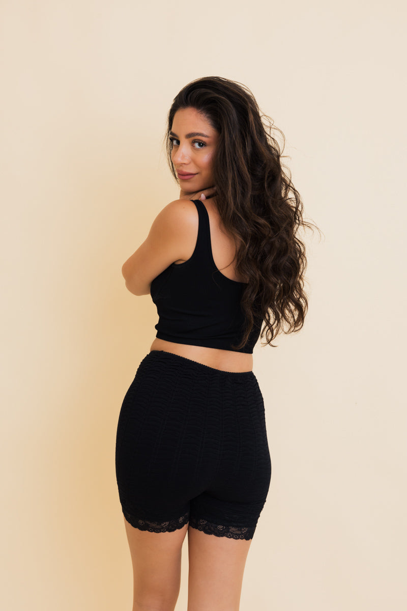 Stretch Smock Textured Lace Trimmed Lounge Shorts - NeoKira Unlimited