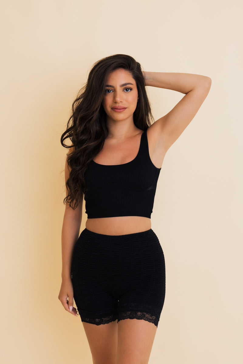 Stretch Smock Textured Lace Trimmed Lounge Shorts - NeoKira Unlimited