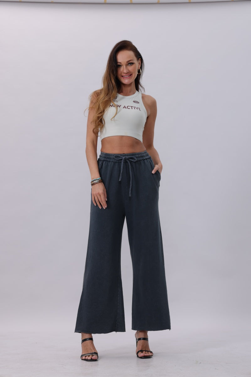 Acid Wash Wide-Leg Sweatpants – Relaxed Fit with Raw Hem - NeoKira Unlimited