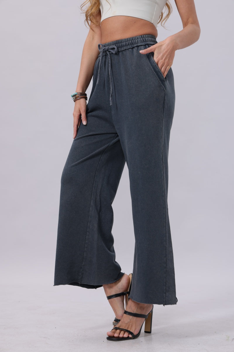 Acid Wash Wide-Leg Sweatpants – Relaxed Fit with Raw Hem - NeoKira Unlimited