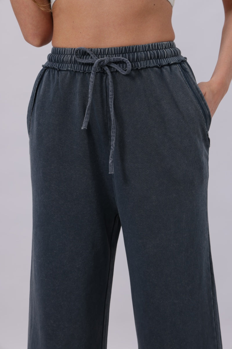 Acid Wash Wide-Leg Sweatpants – Relaxed Fit with Raw Hem - NeoKira Unlimited