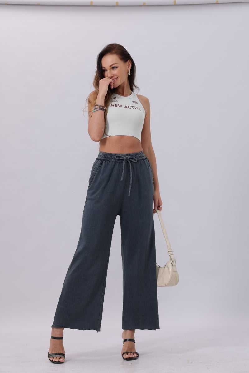 Acid Wash Wide-Leg Sweatpants – Relaxed Fit with Raw Hem - NeoKira Unlimited