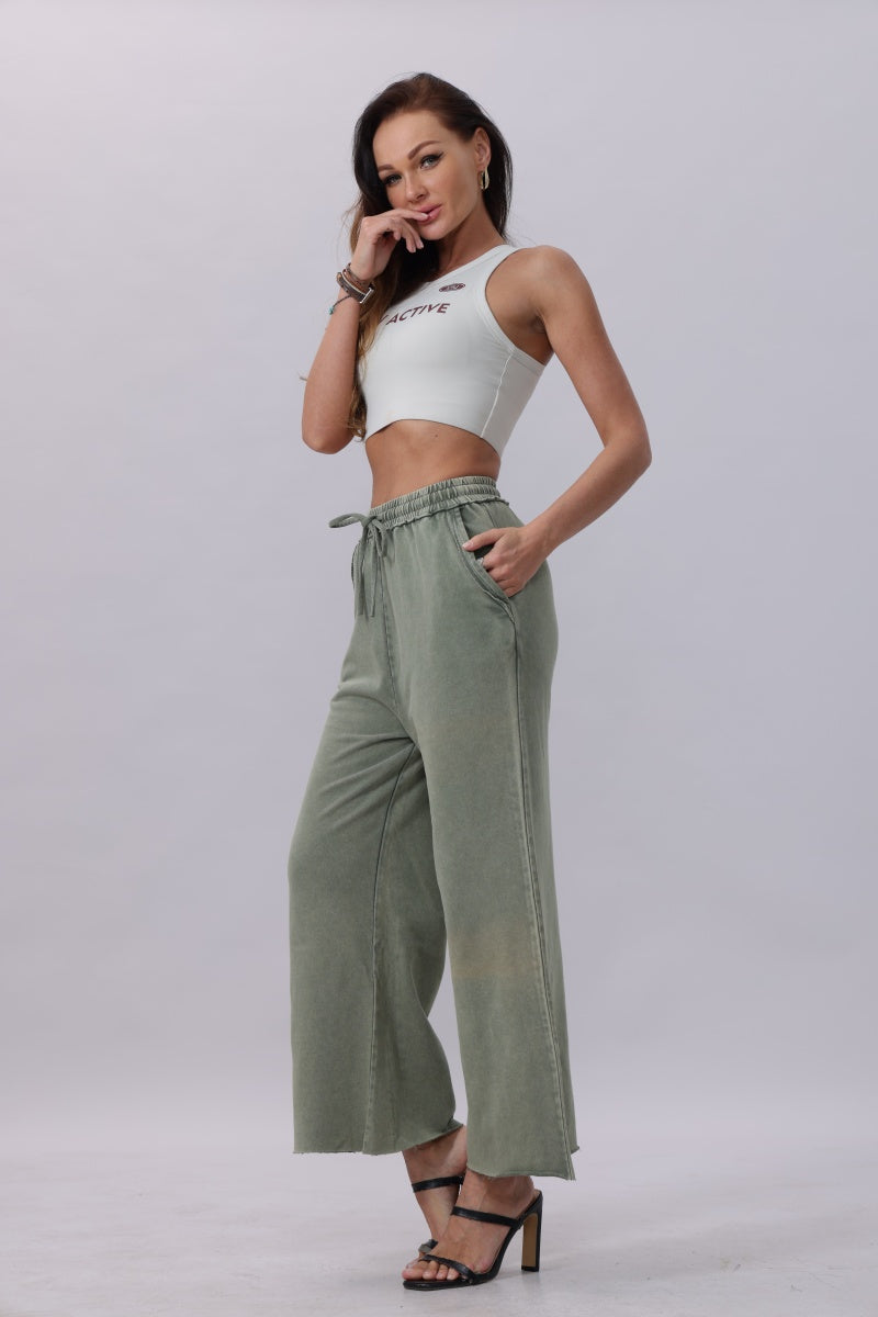 Acid Wash Wide-Leg Sweatpants – Relaxed Fit with Raw Hem - NeoKira Unlimited